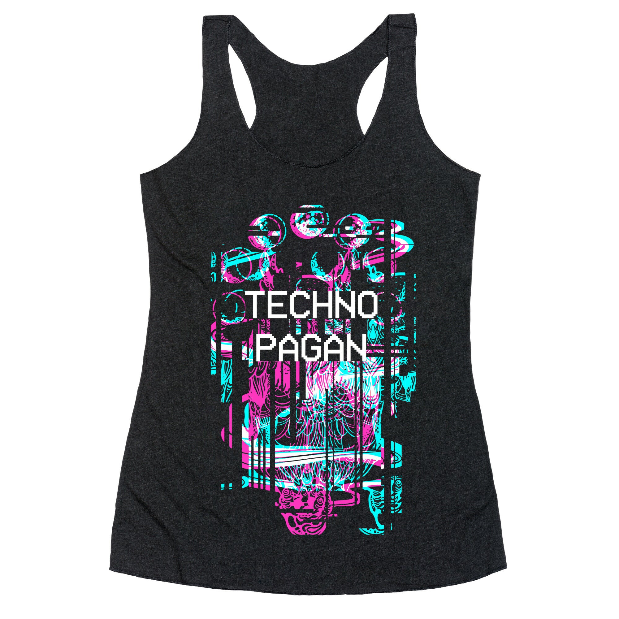 Techno Pagan Glitch Art Racerback Tank